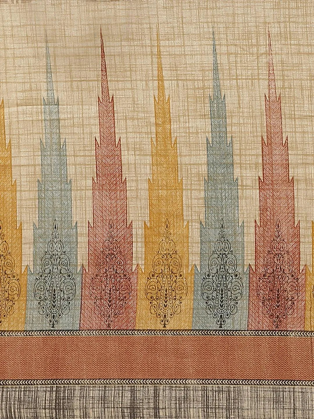 Beige Woven Design Silk Saree - Libas 