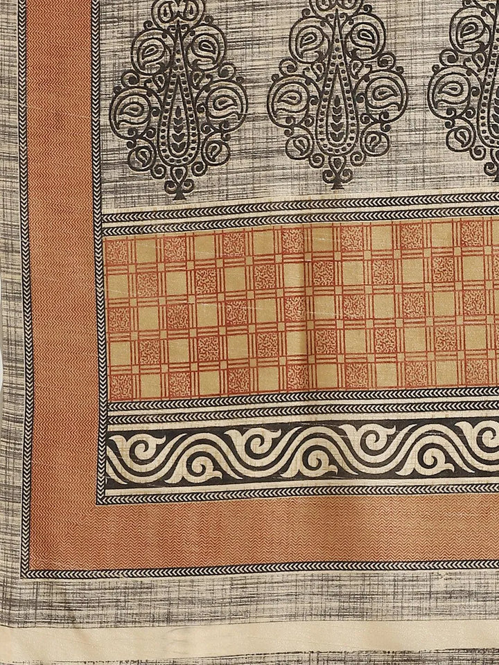 Beige Woven Design Silk Saree - Libas