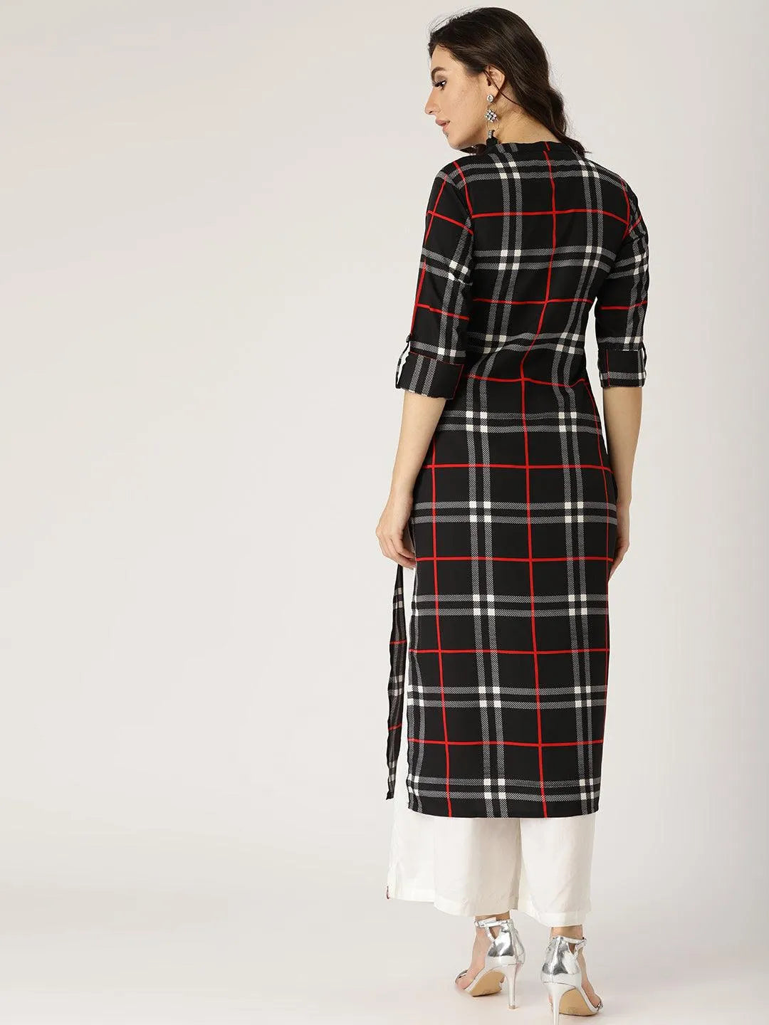 Black Checkered Crepe Kurta - Libas