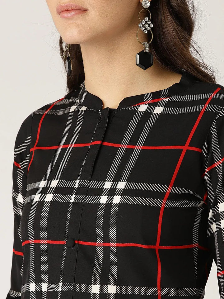 Black Checkered Crepe Kurta - Libas