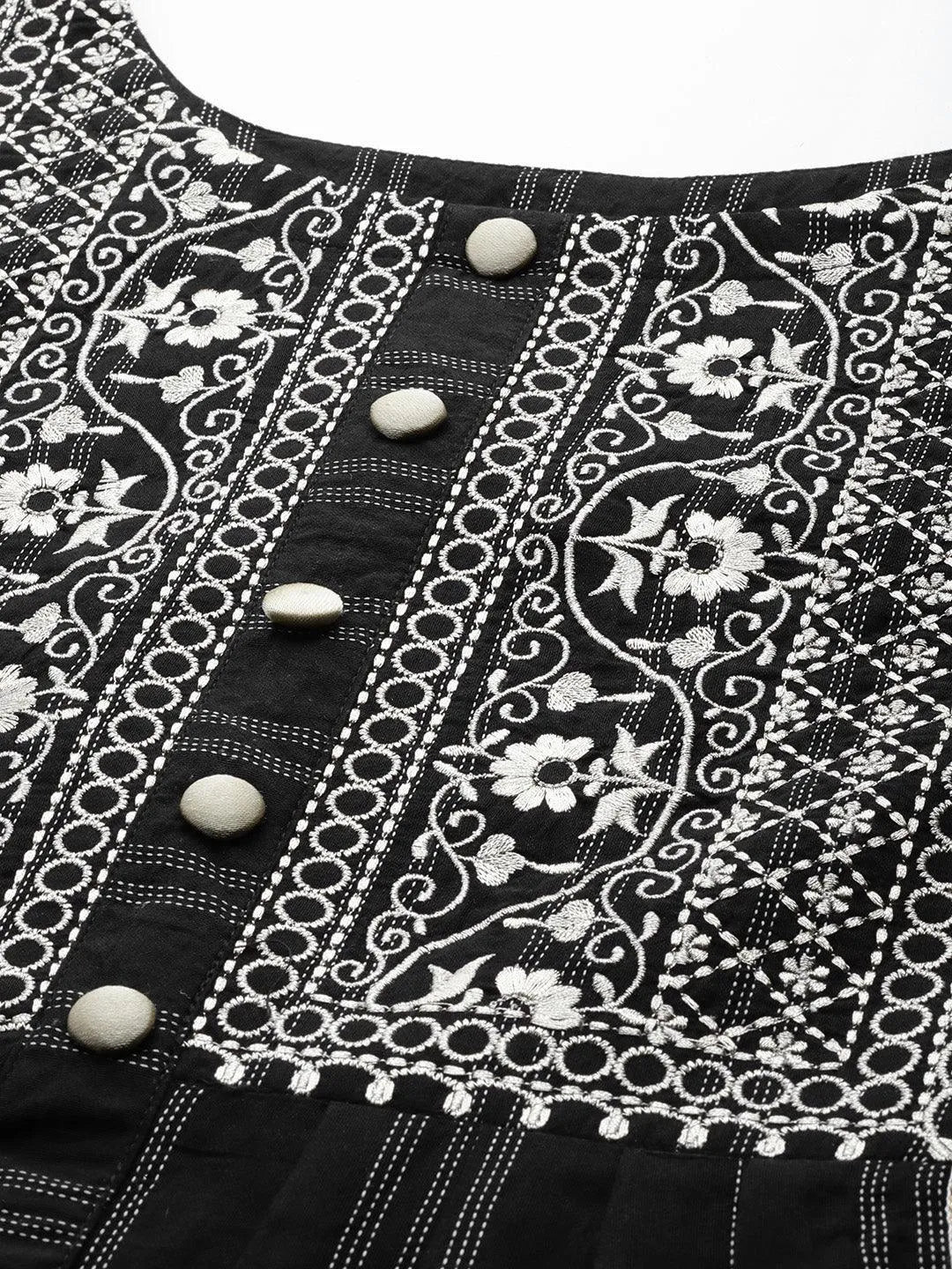 Black Embroidered Cotton Dress - Libas 