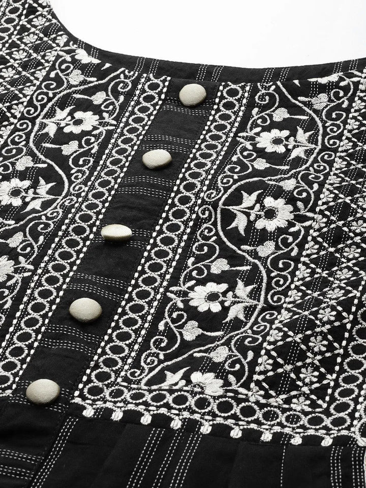 Black Embroidered Cotton Dress - Libas