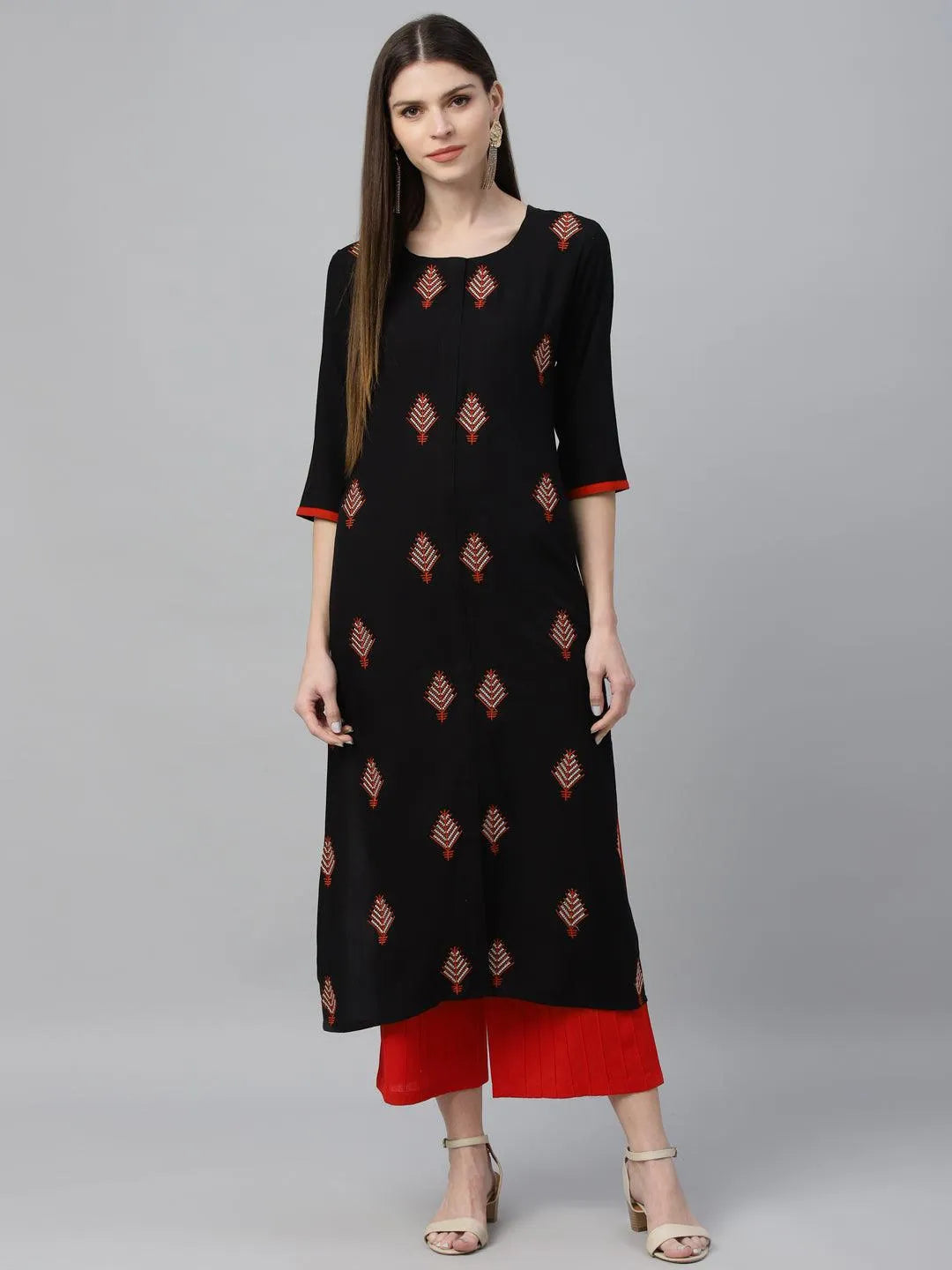 Black Embroidered Cotton Kurta - Libas