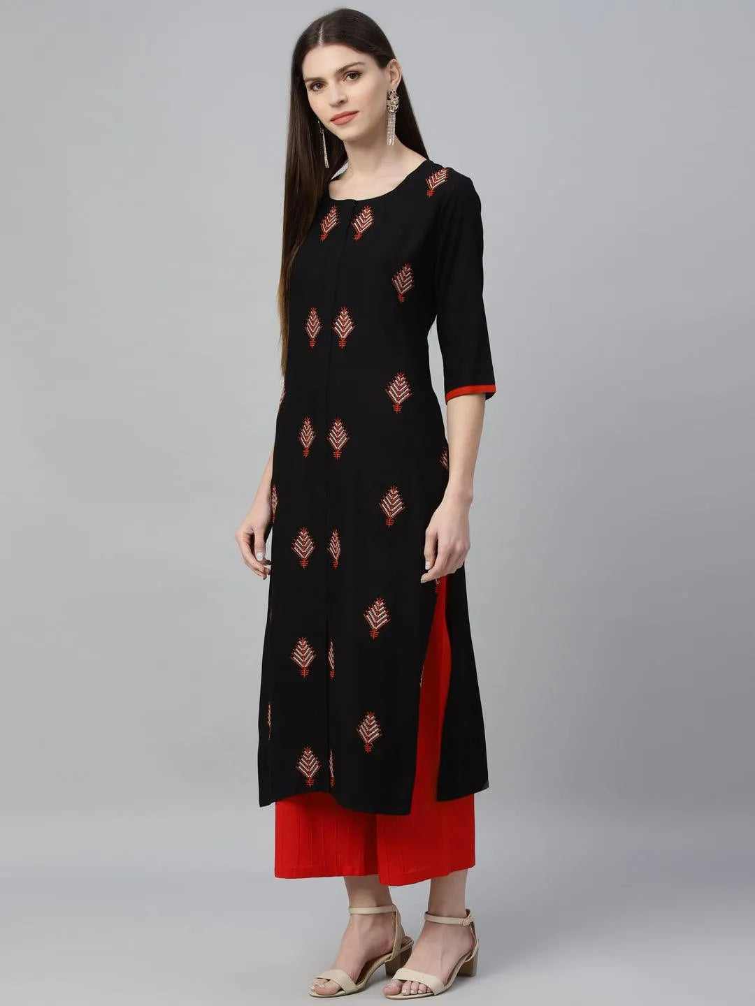 Black Embroidered Cotton Kurta - Libas