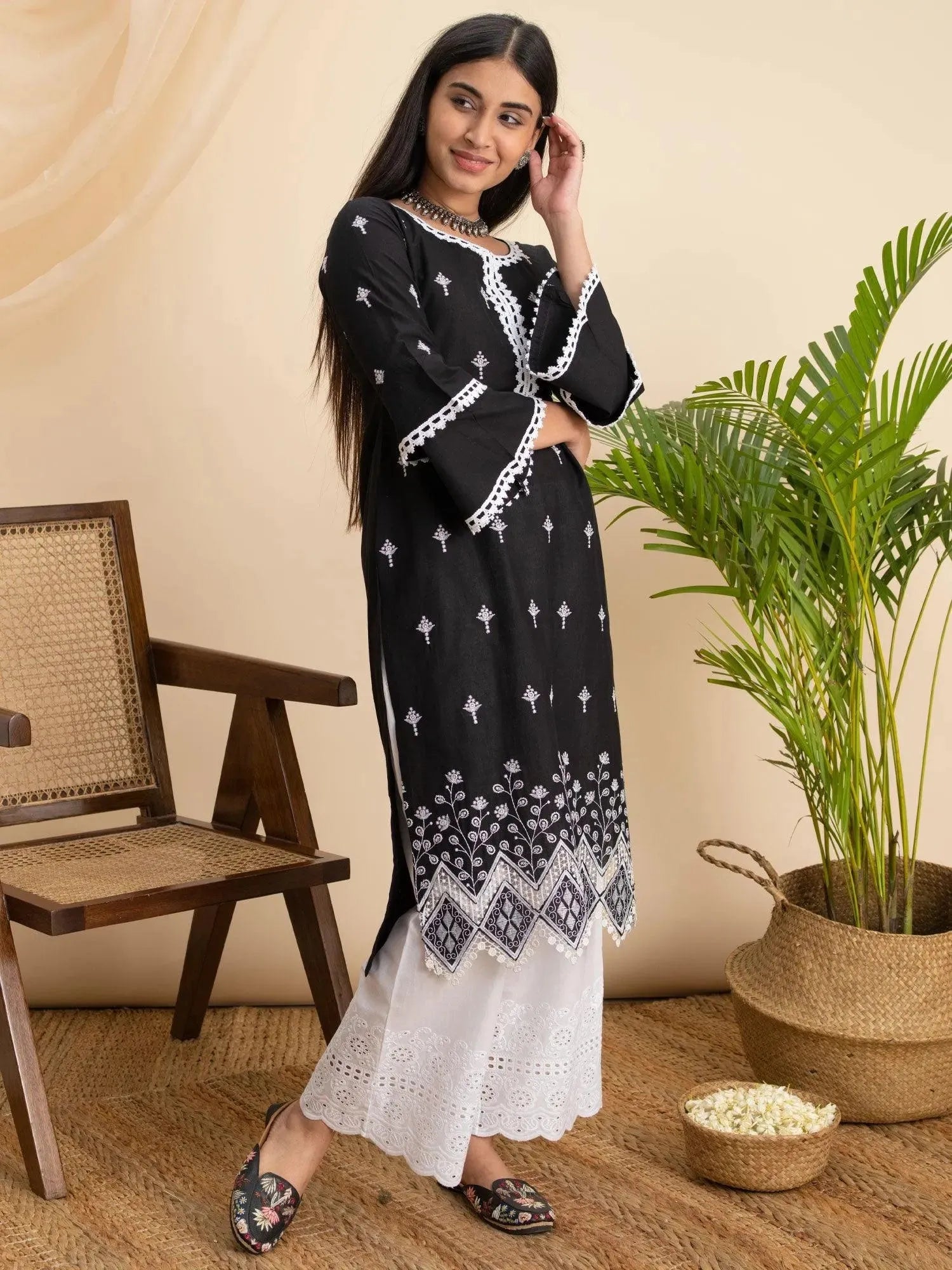 

Buy Black Embroidered Cotton Kurta - 12065O-XS | Libas Ethnic Wear Online