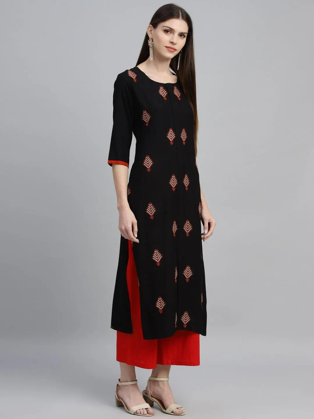 Black Embroidered Cotton Kurta - Libas