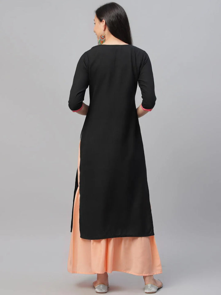 Black Embroidered Cotton Kurta - Libas