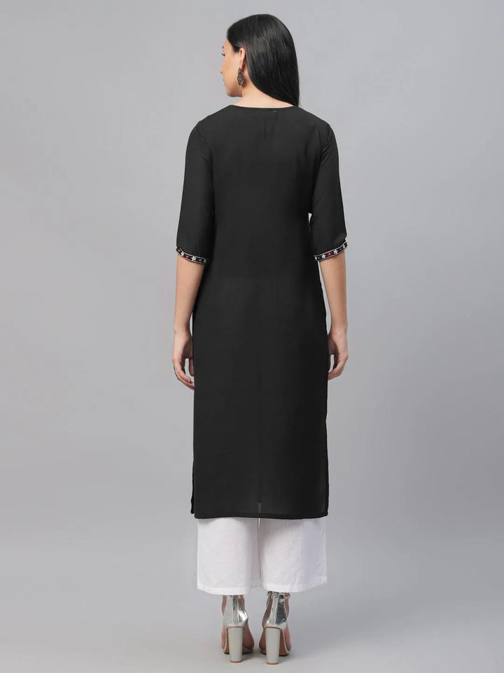 Black Embroidered Cotton Kurta - Libas