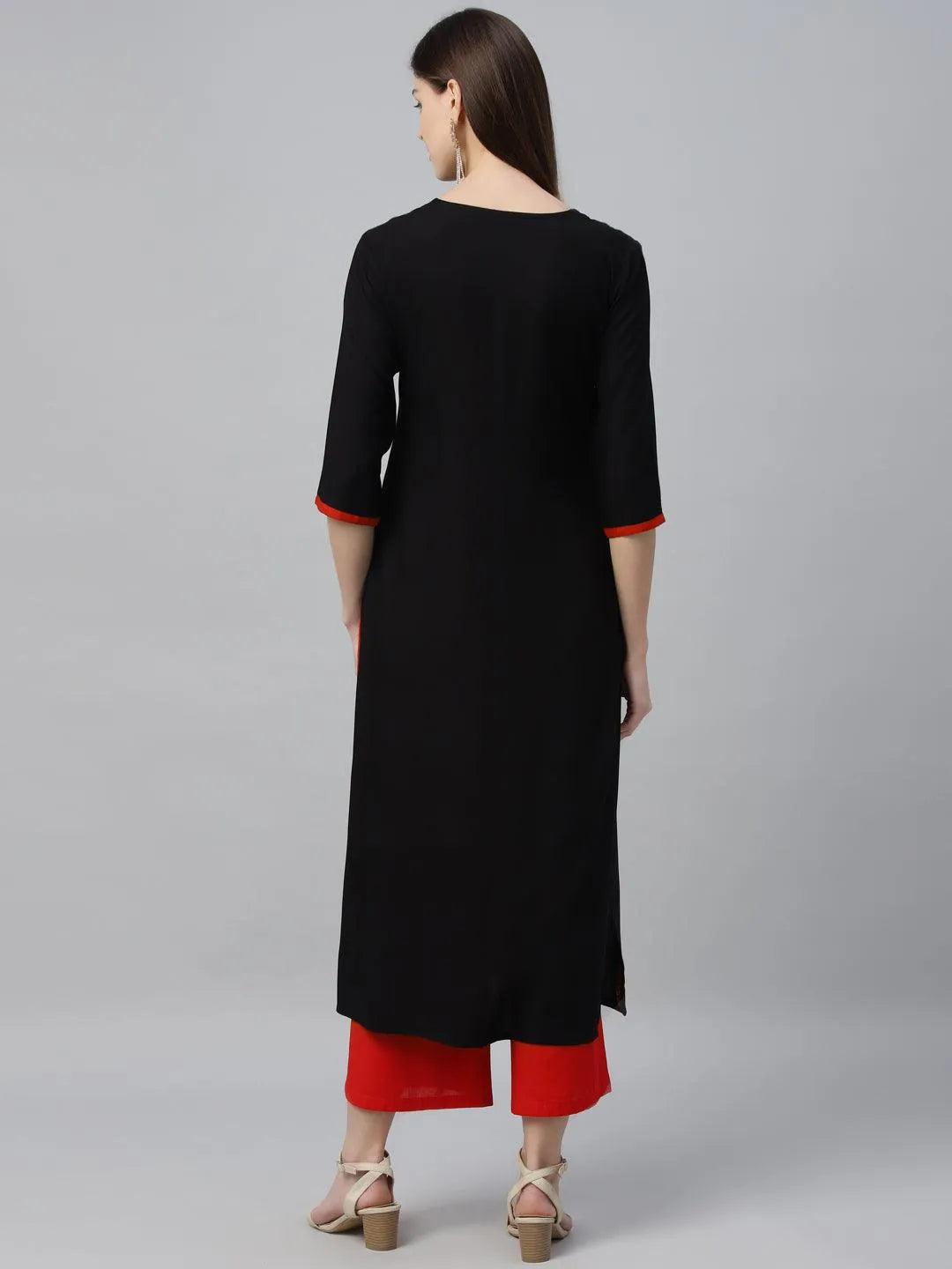 Black Embroidered Cotton Kurta - Libas