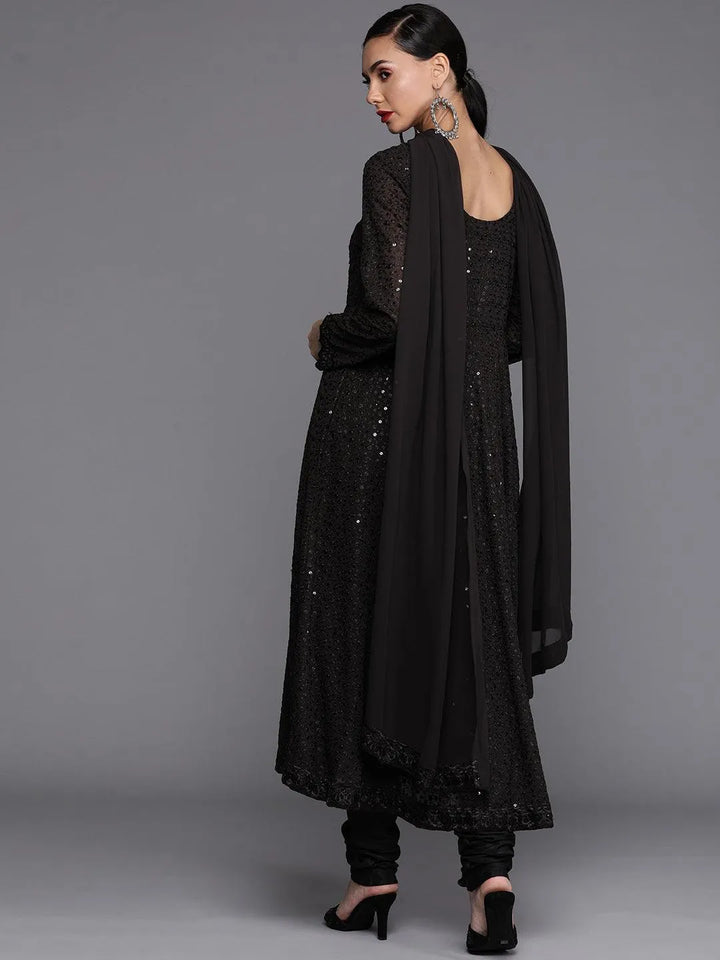 Black Embroidered Poly Georgette Suit Set - Libas