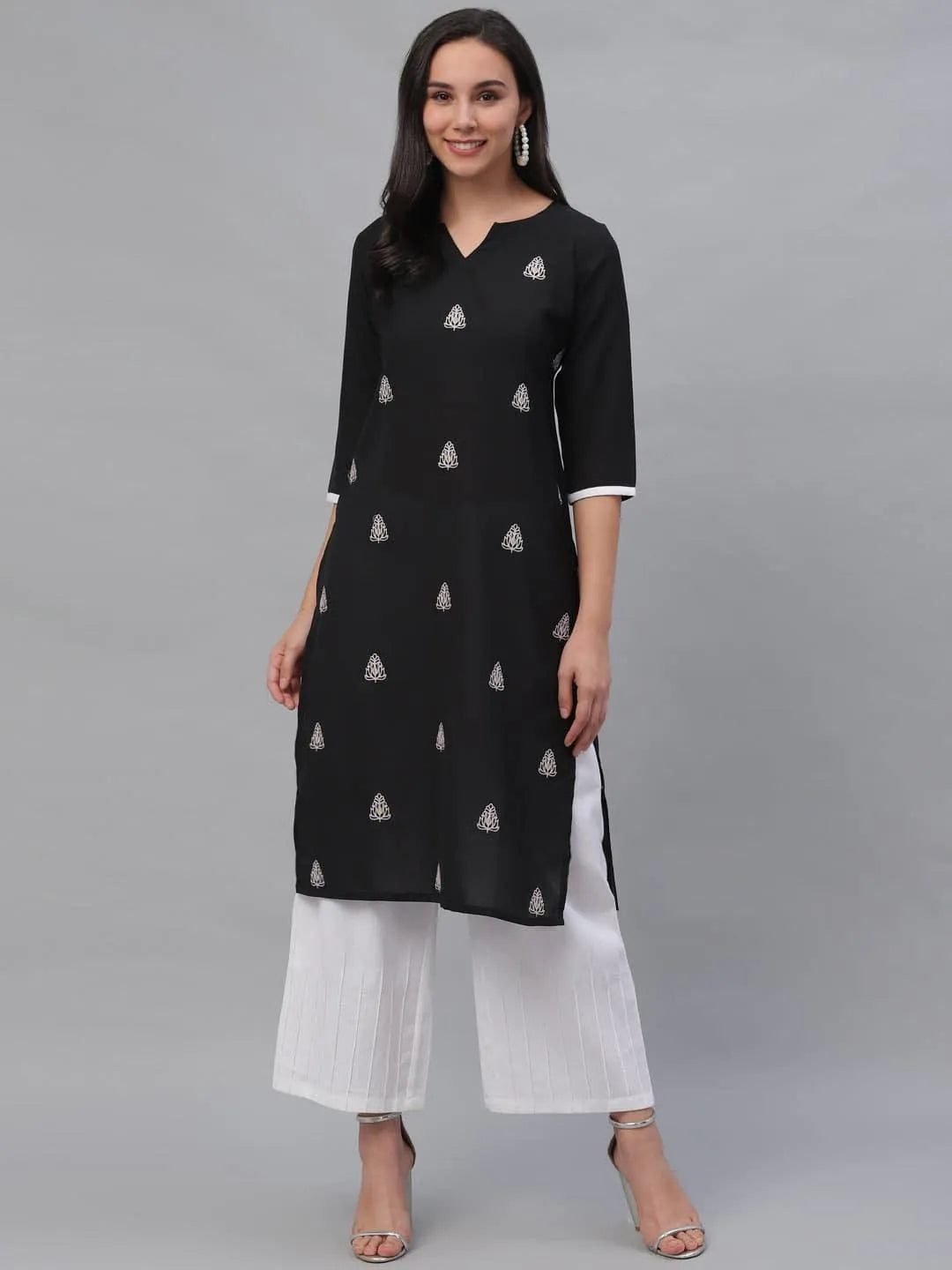 Black Embroidered Rayon Kurta - Libas