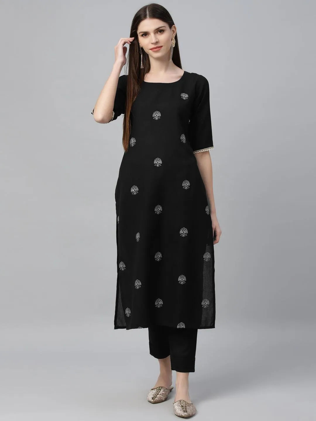 Black Embroidered Rayon Kurta - Libas