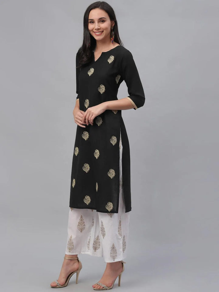 Black Embroidered Rayon Kurta - Libas