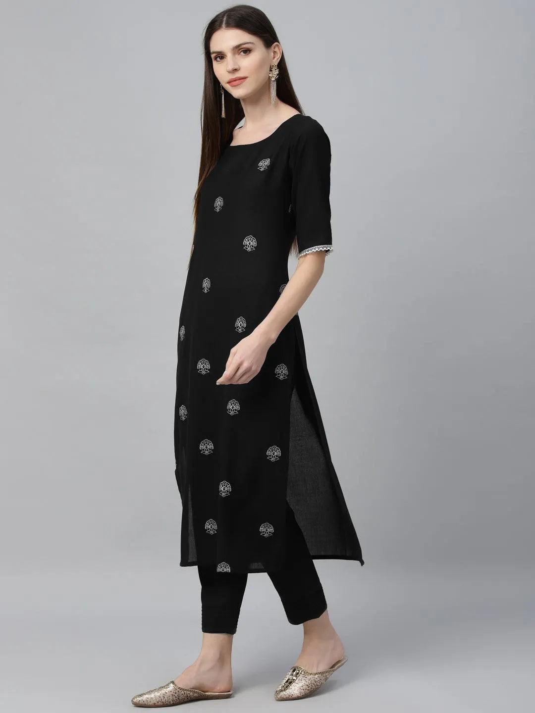 Black Embroidered Rayon Kurta - Libas