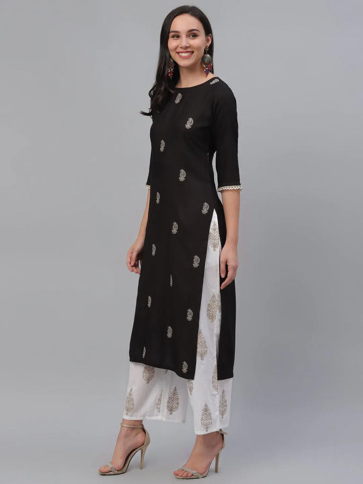 Black Embroidered Rayon Kurta - Libas