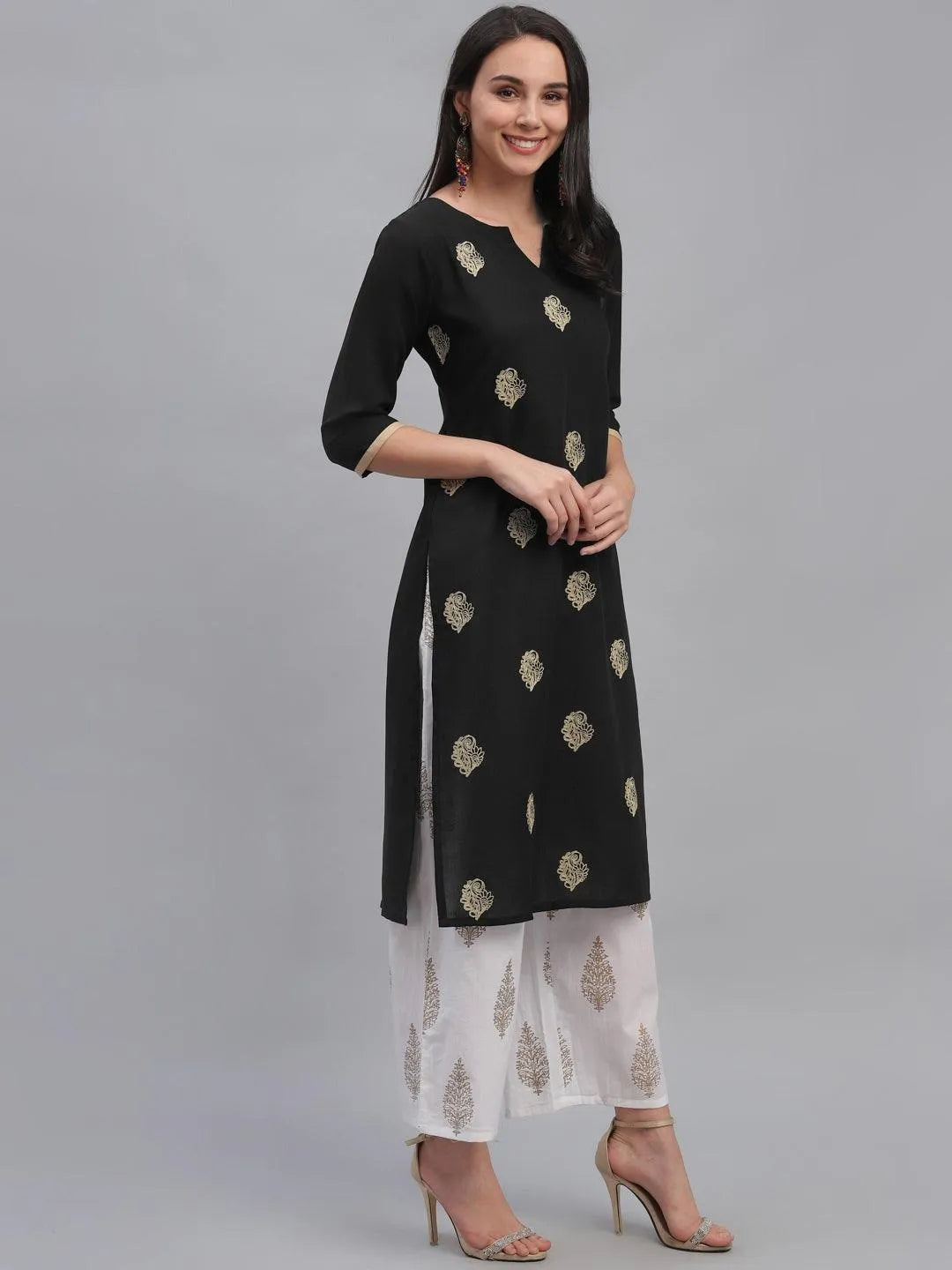 Black Embroidered Rayon Kurta - Libas