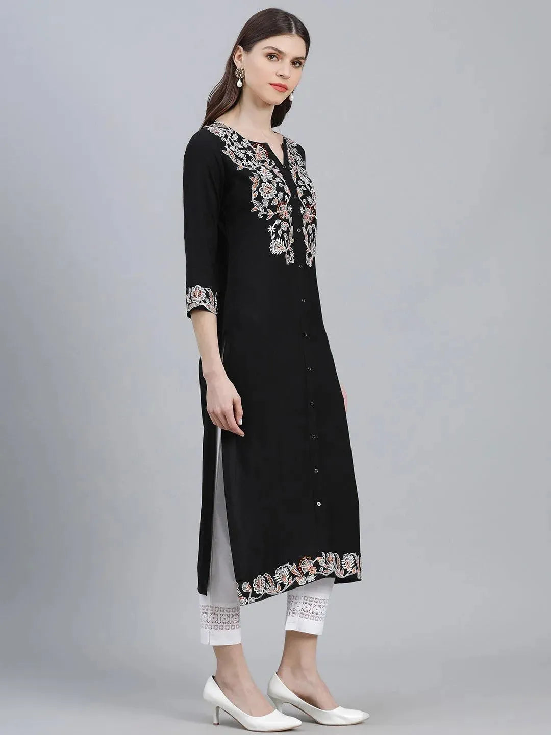 

Black Embroidered Rayon Kurta