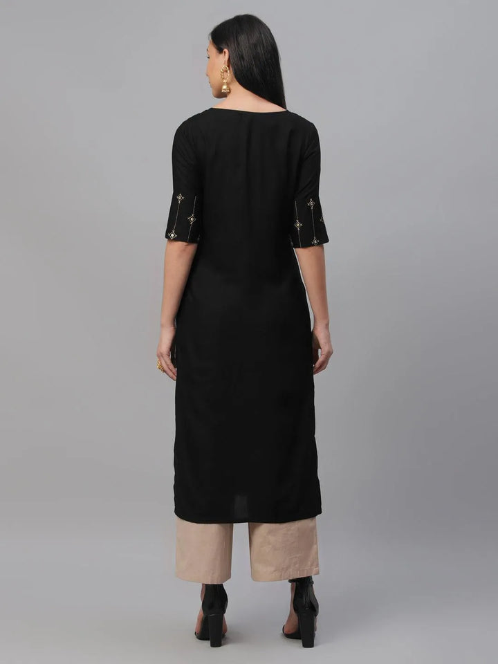 Black Embroidered Rayon Kurta - Libas