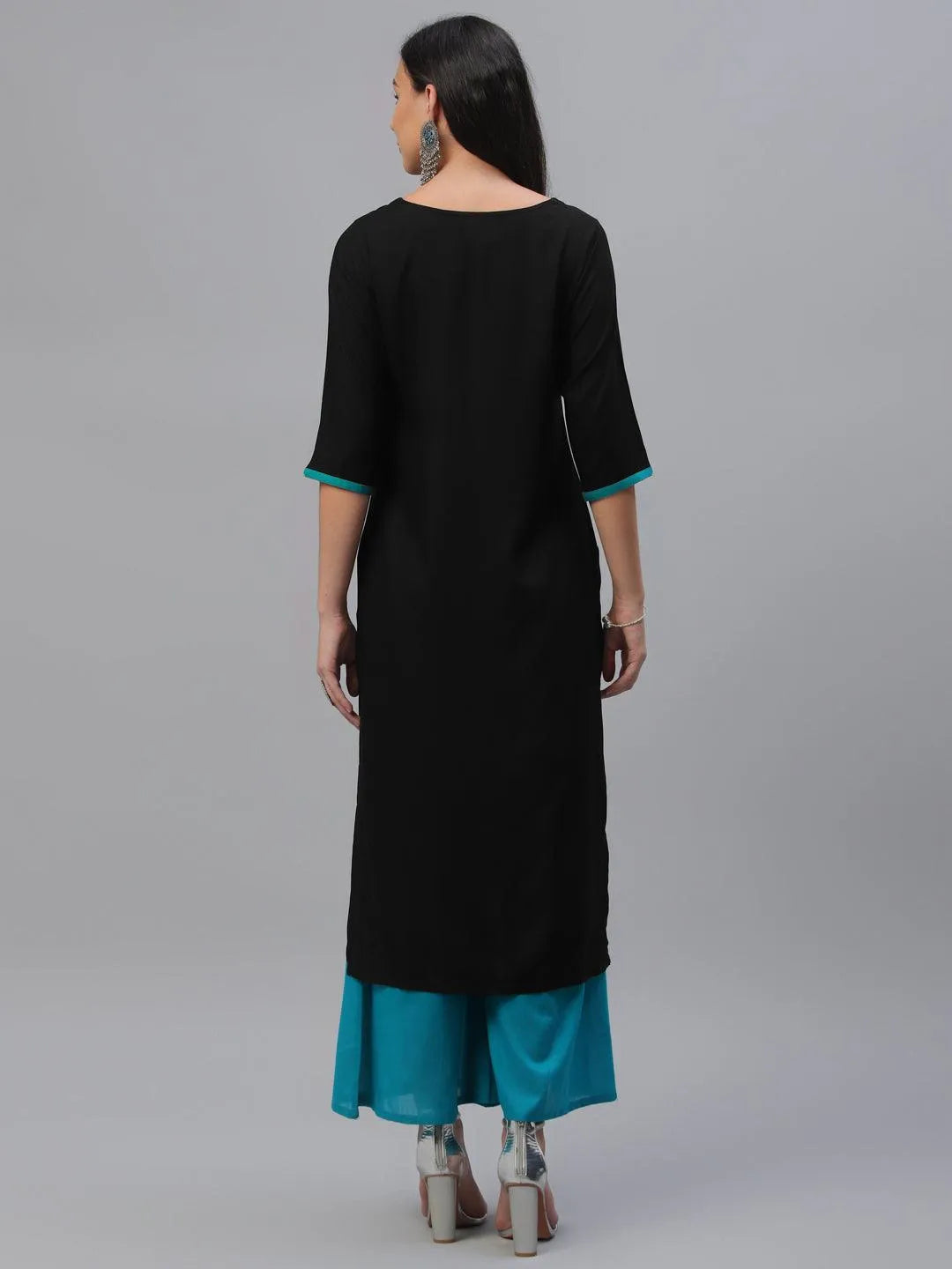 Black Embroidered Rayon Kurta - Libas