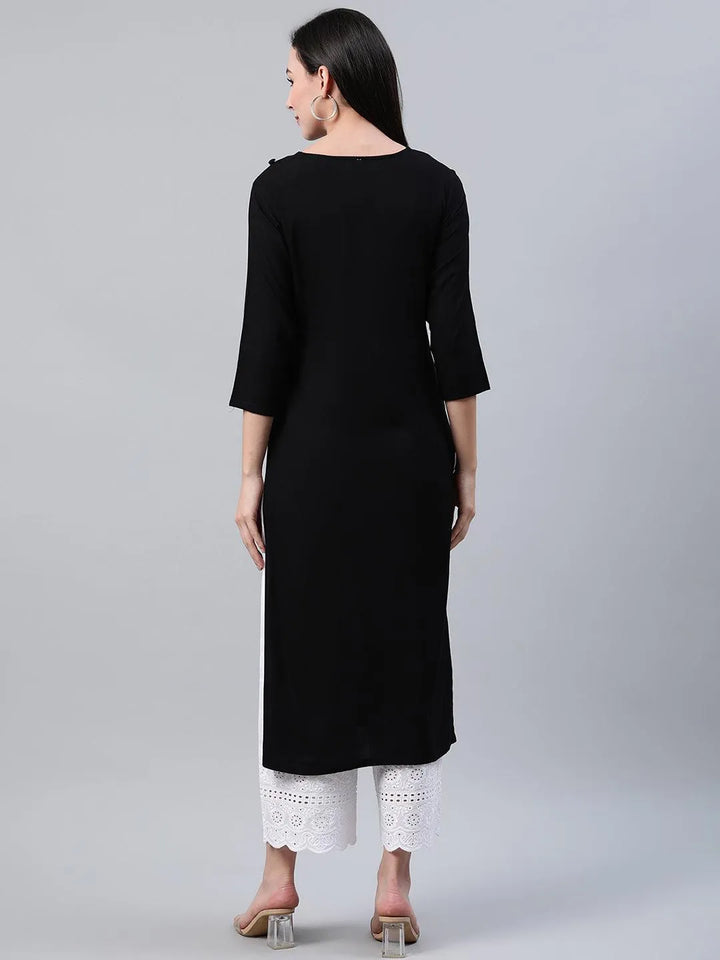 Black Embroidered Rayon Kurta - Libas