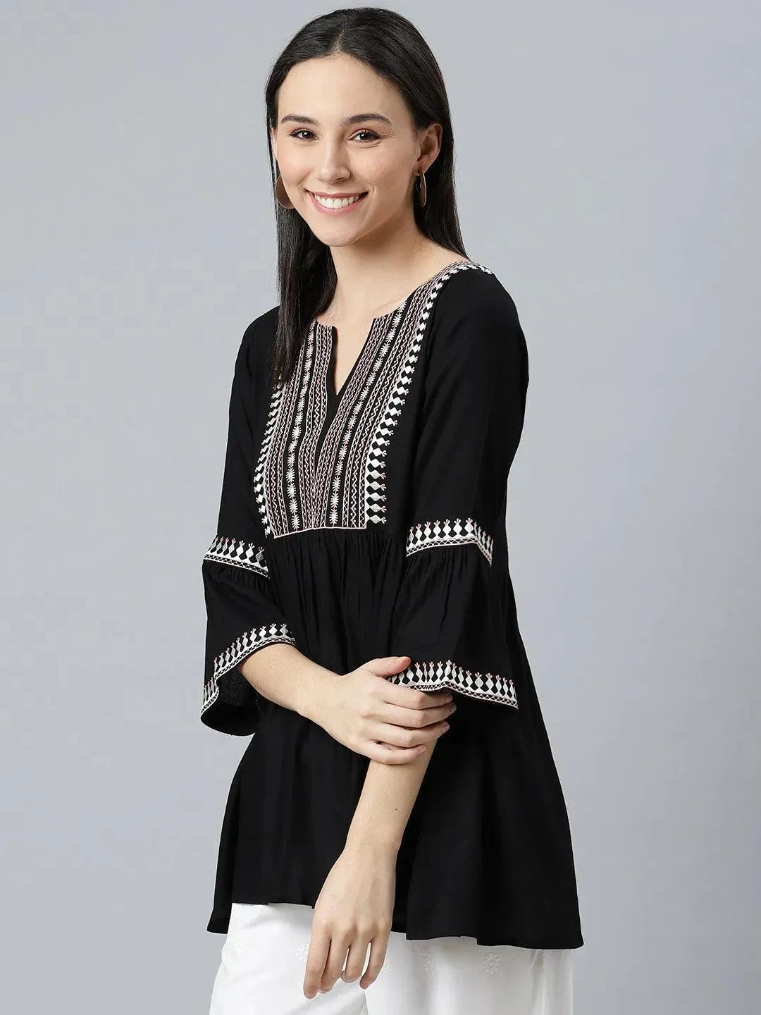 

Black Embroidered Rayon Kurti