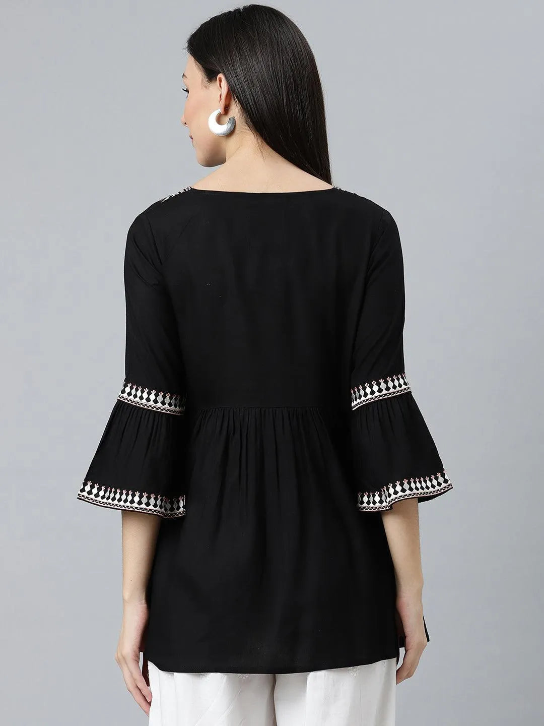 Black Embroidered Rayon Kurti - Libas