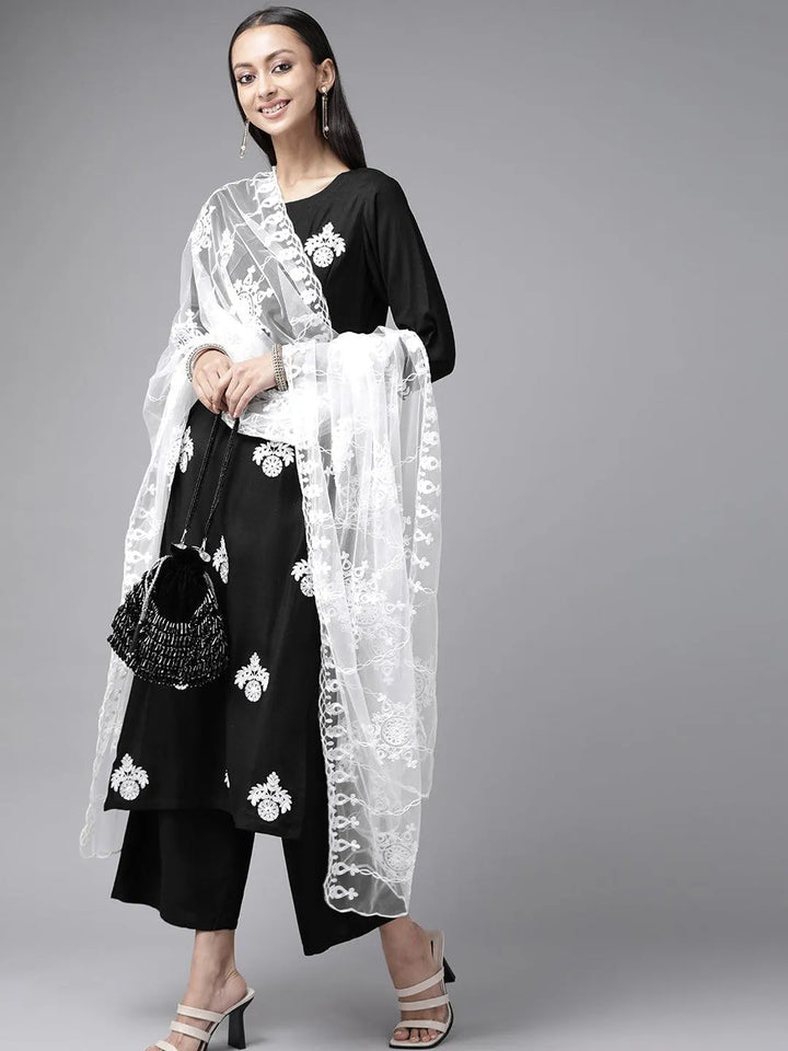 Black Embroidered Rayon Suit Set - Libas