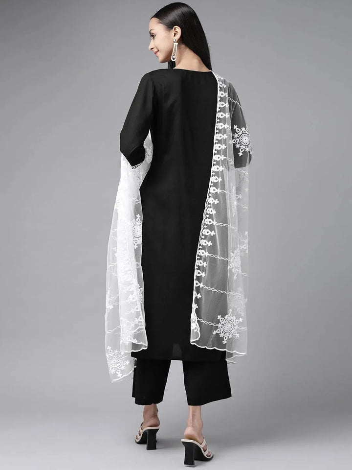 Black Embroidered Rayon Suit Set - Libas