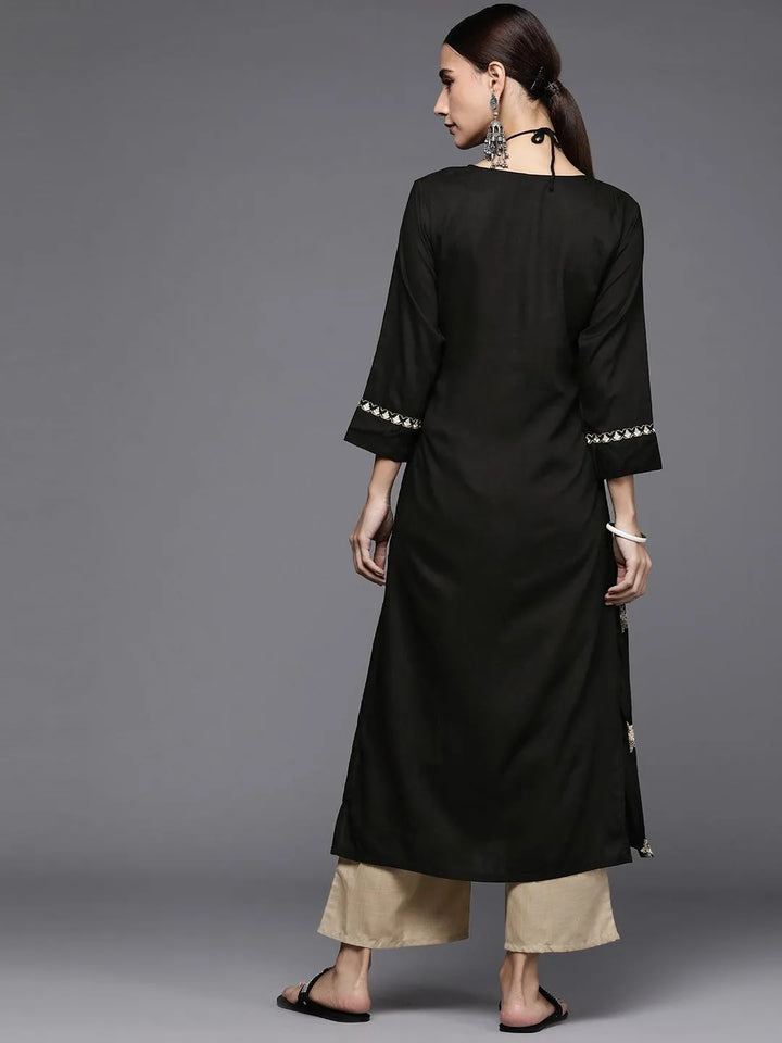 Black Embroidered Rayon Kurta Set - Libas