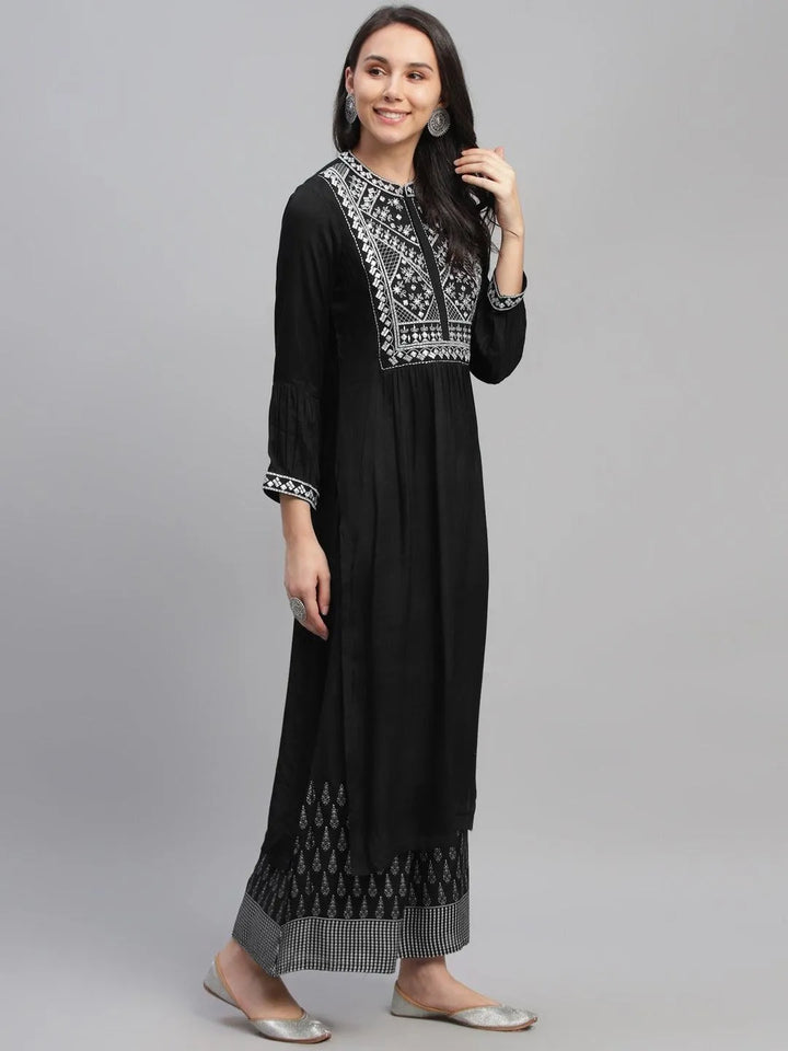 Black Embroidered Shantoon Kurta - Libas