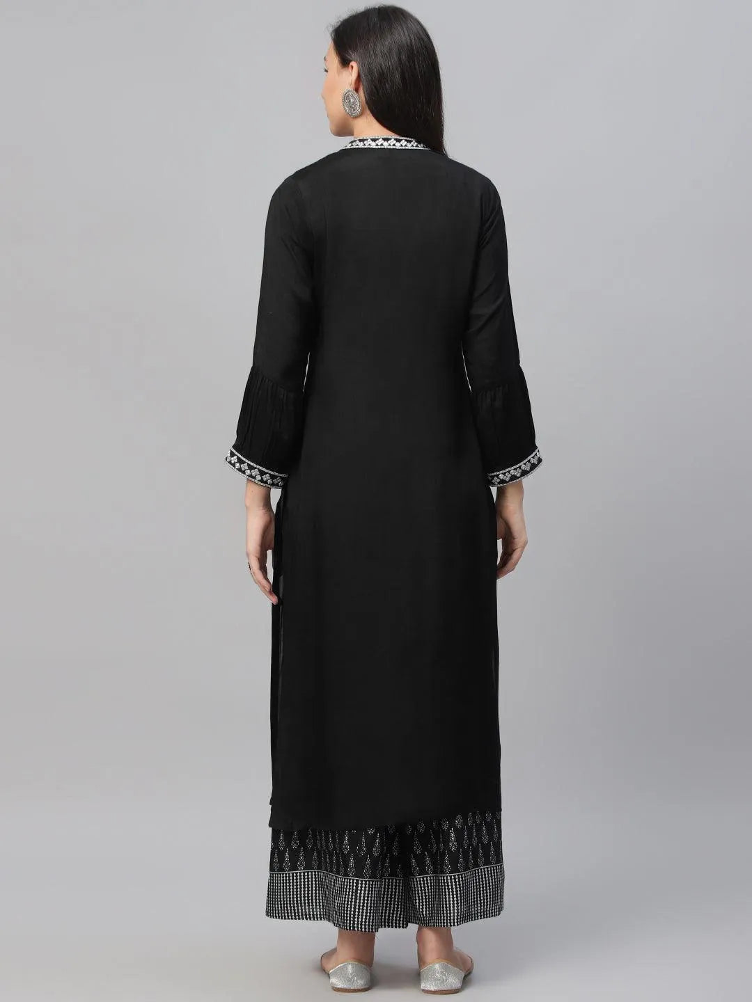 Black Embroidered Shantoon Kurta - Libas