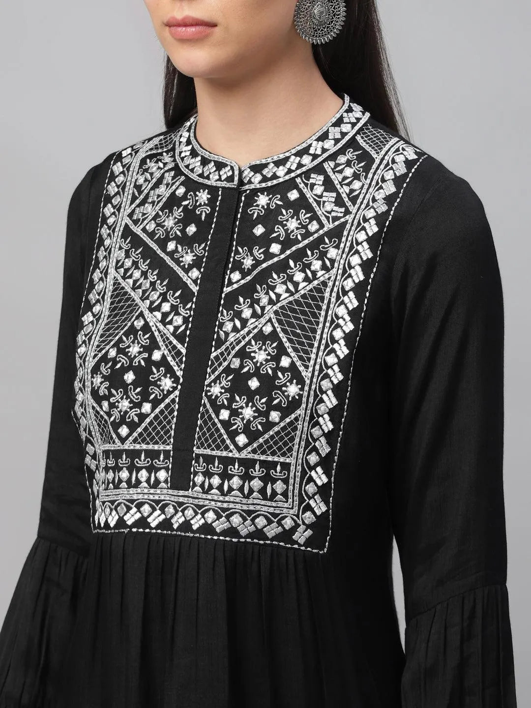 Black Embroidered Shantoon Kurta - Libas