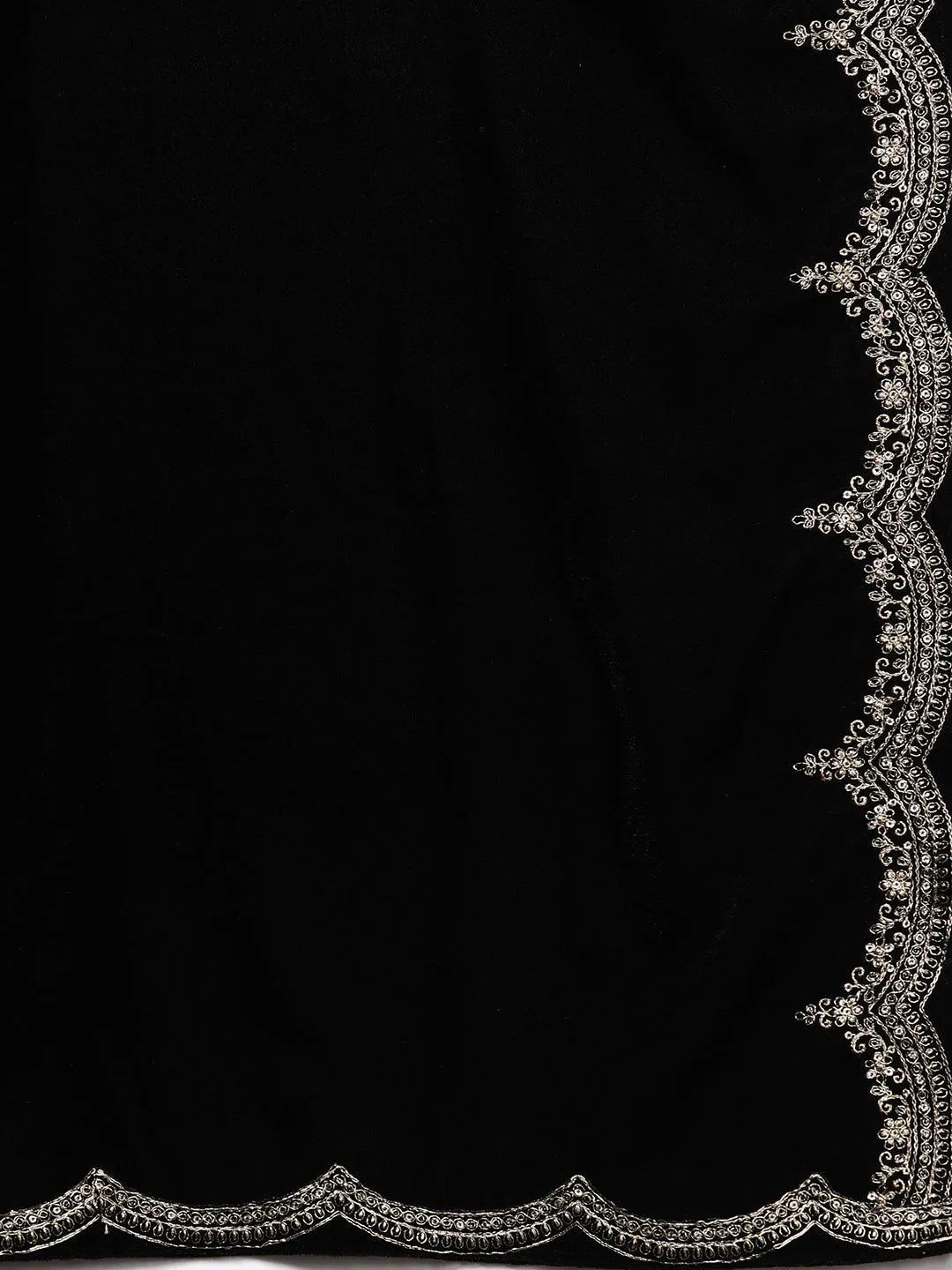 Black Embroidered Velvet Straight Suit Set - Libas