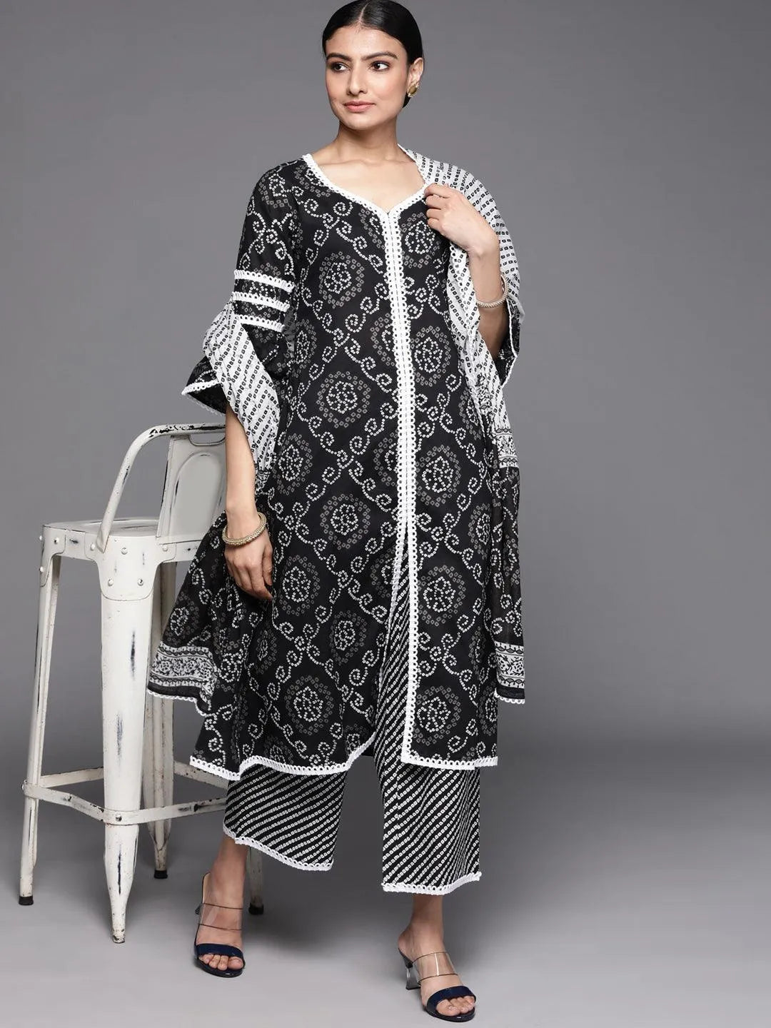 Black Printed Cotton Suit Set - Libas