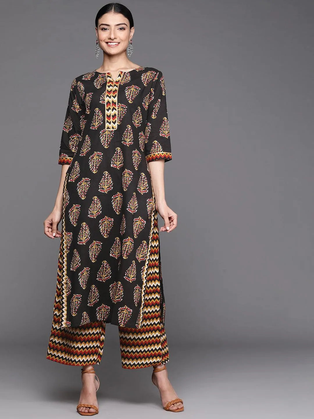 Black Printed Cotton Kurta - Libas