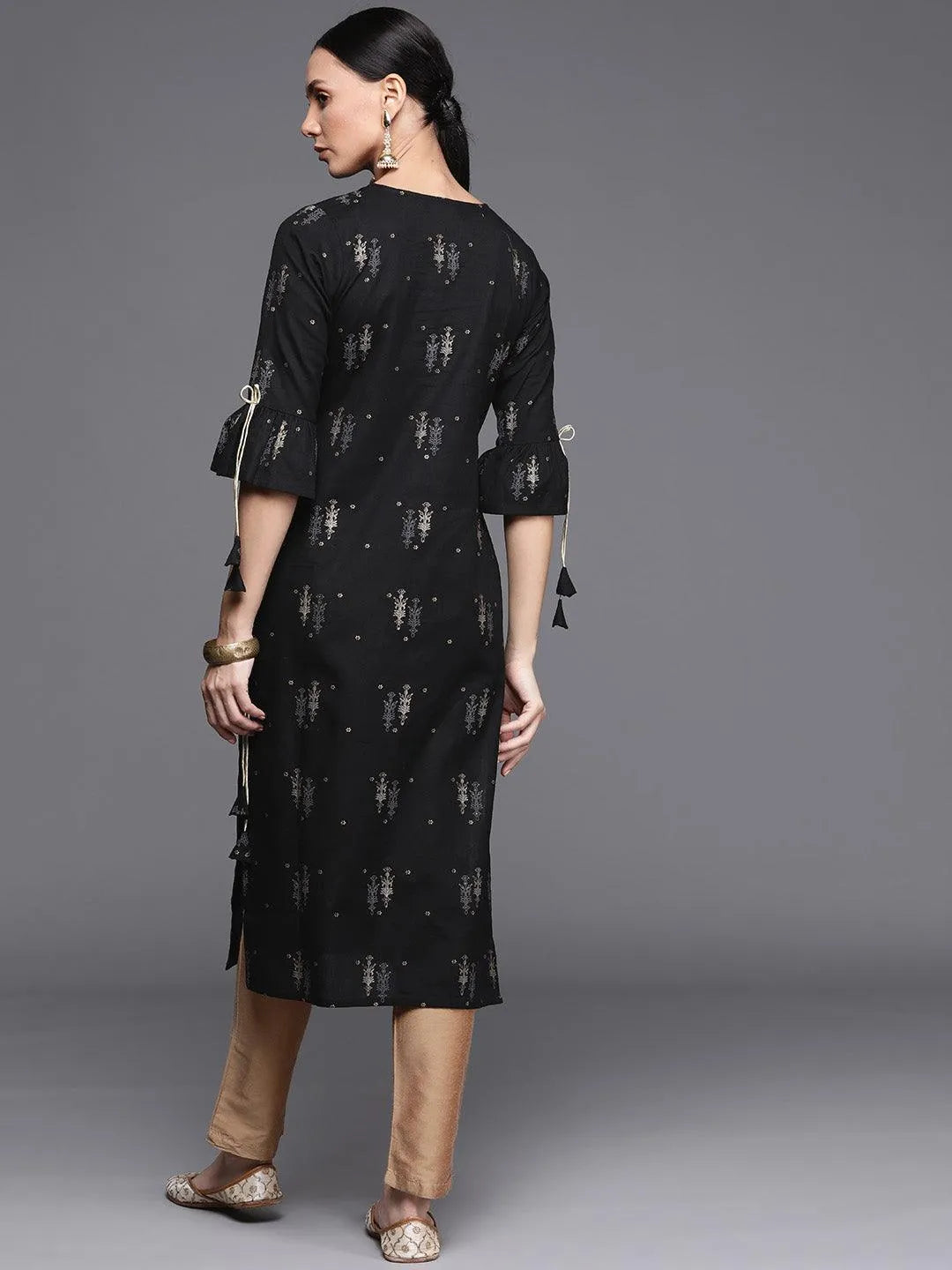 Black Printed Cotton Kurta - Libas