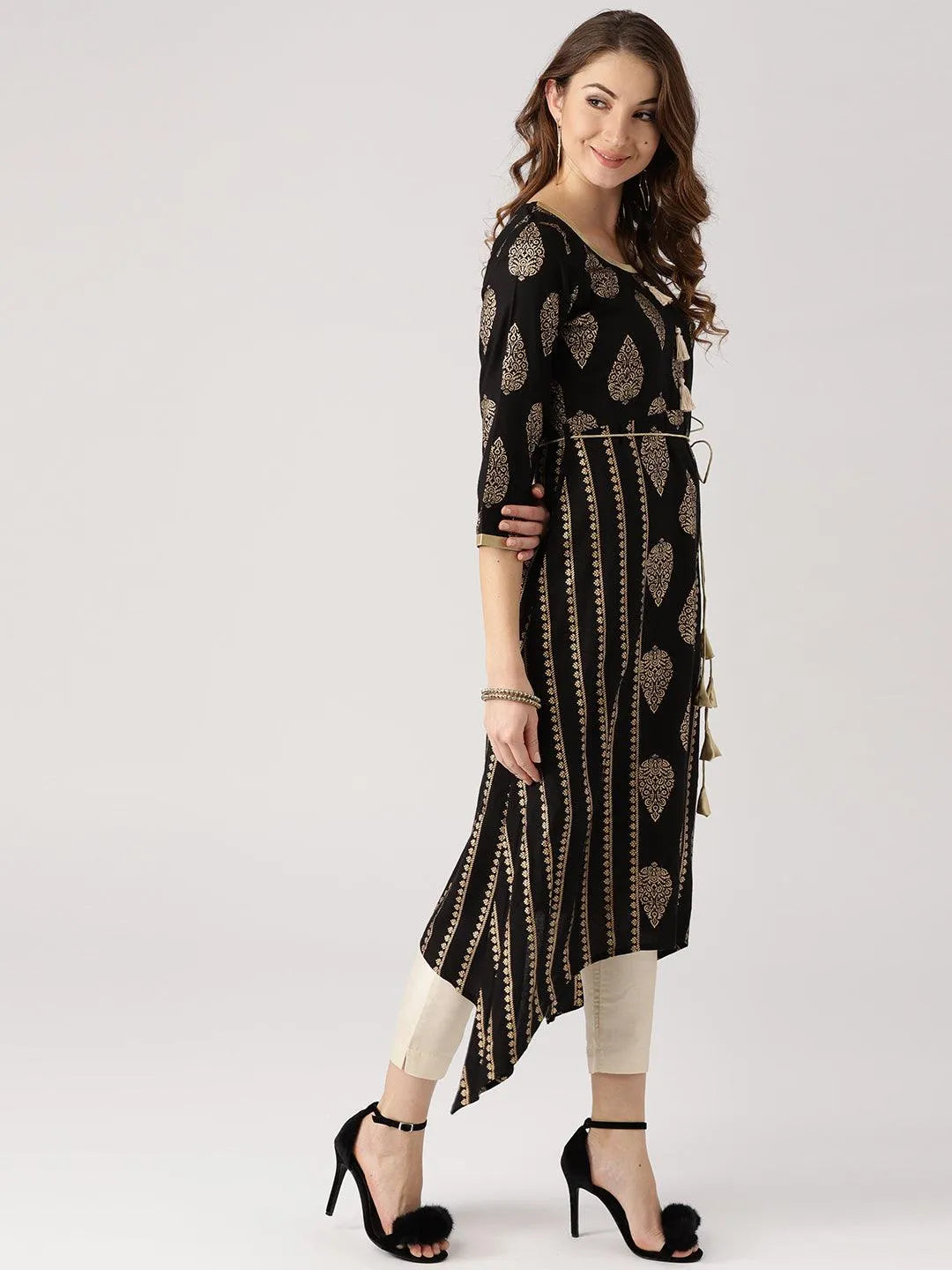 Black Printed Cotton Kurta - Libas