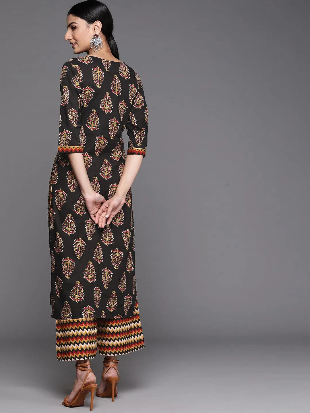 Black Printed Cotton Kurta - Libas