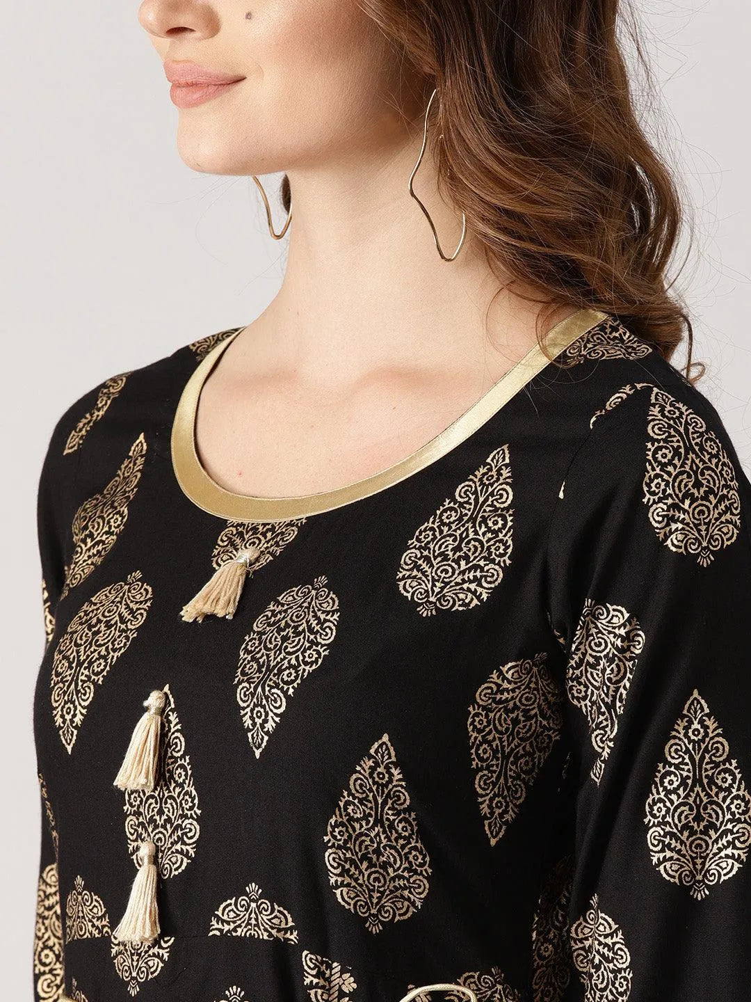 Black Printed Cotton Kurta - Libas