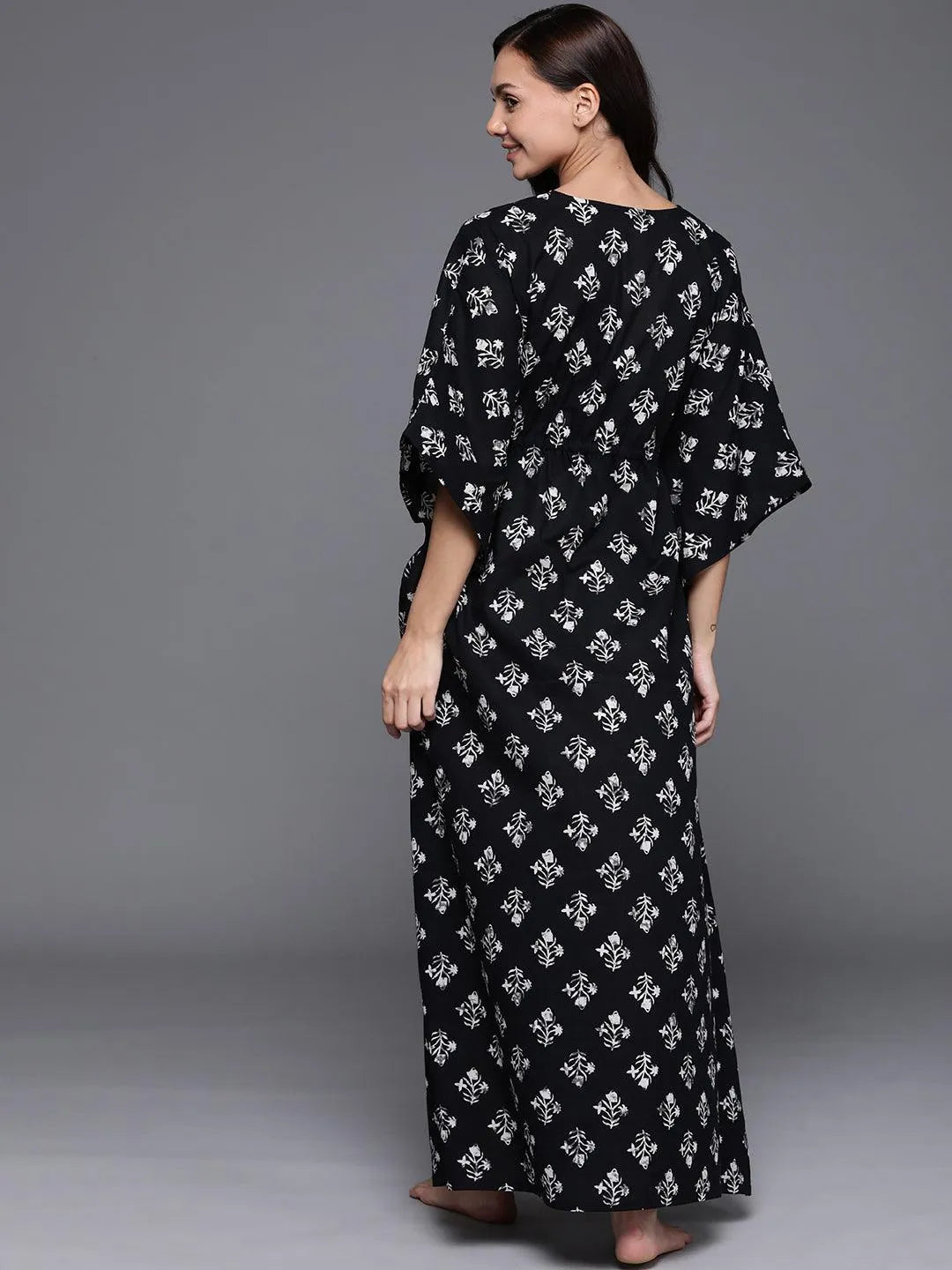 Black Printed Cotton Nightdress - Libas