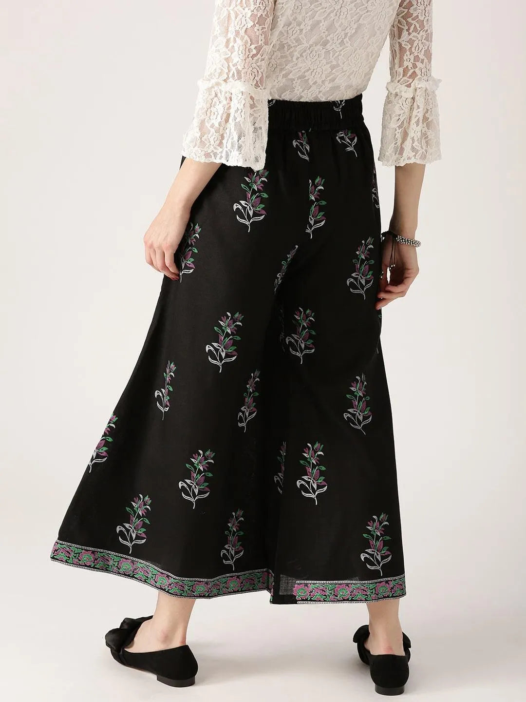 Black Printed Cotton Palazzos - Libas