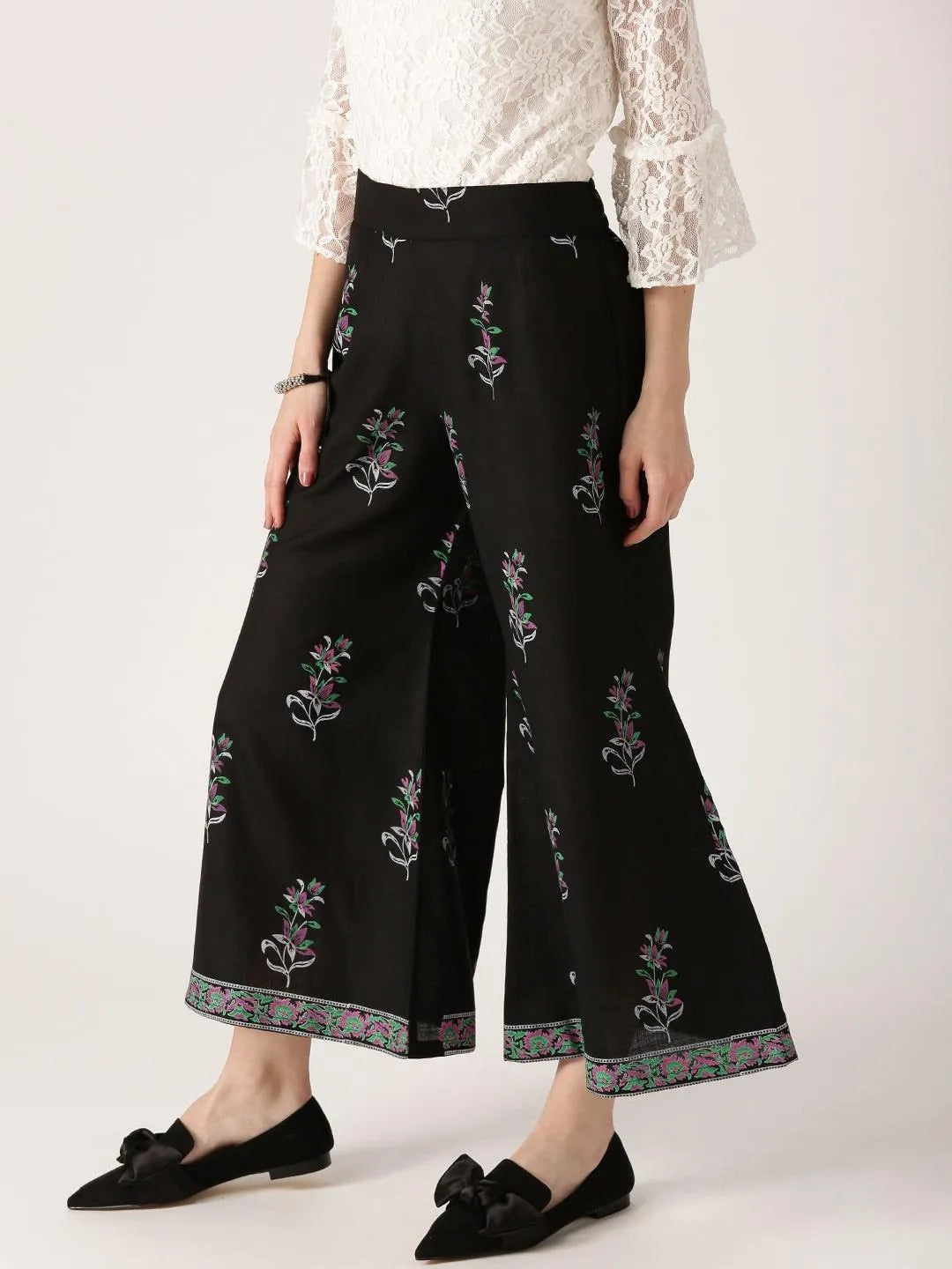 Black Printed Cotton Palazzos - Libas 