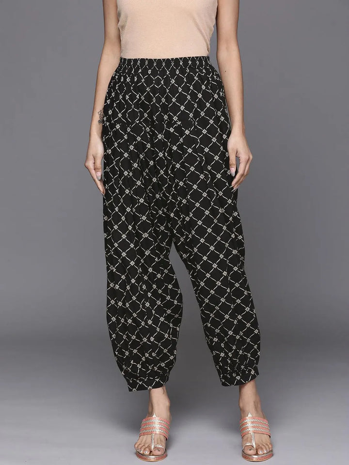 Black Printed Cotton Salwar Pants - Libas