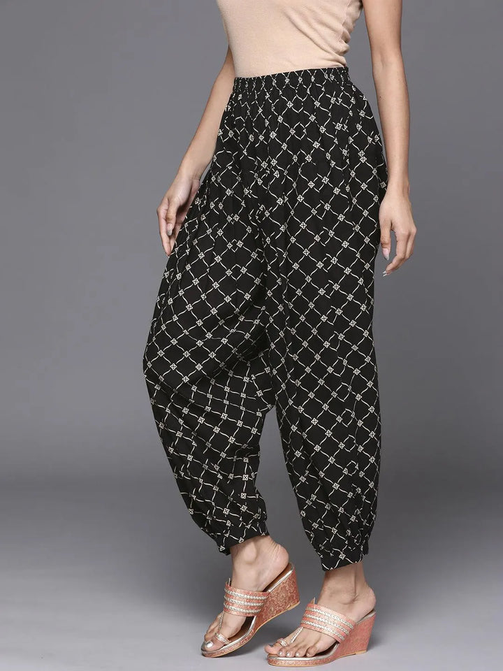 Black Printed Cotton Salwar Pants - Libas