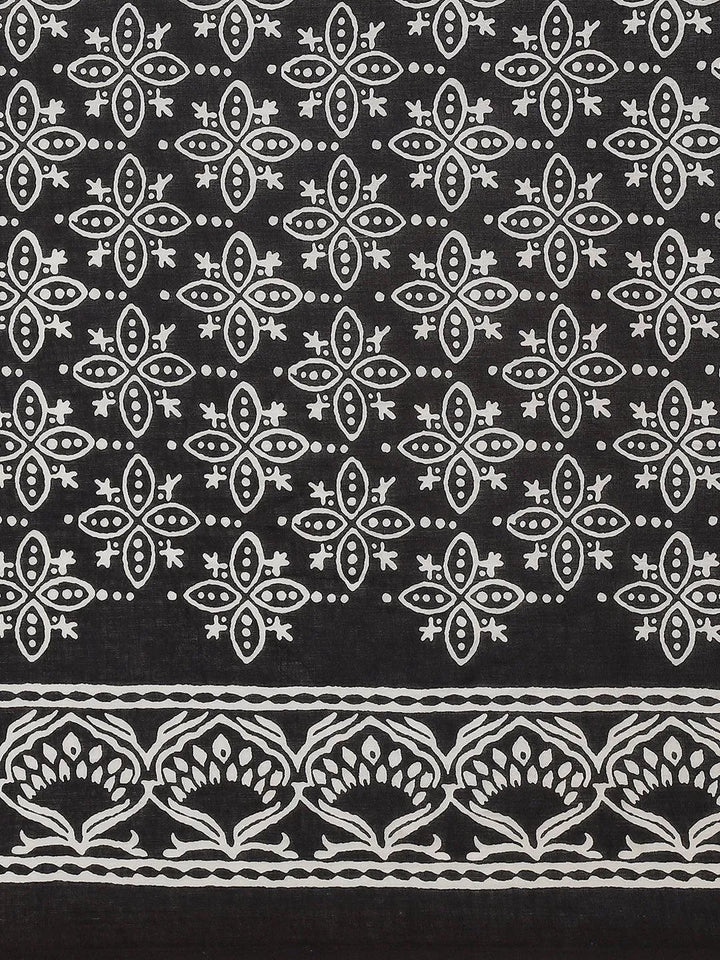 Black Printed Cotton Saree - Libas