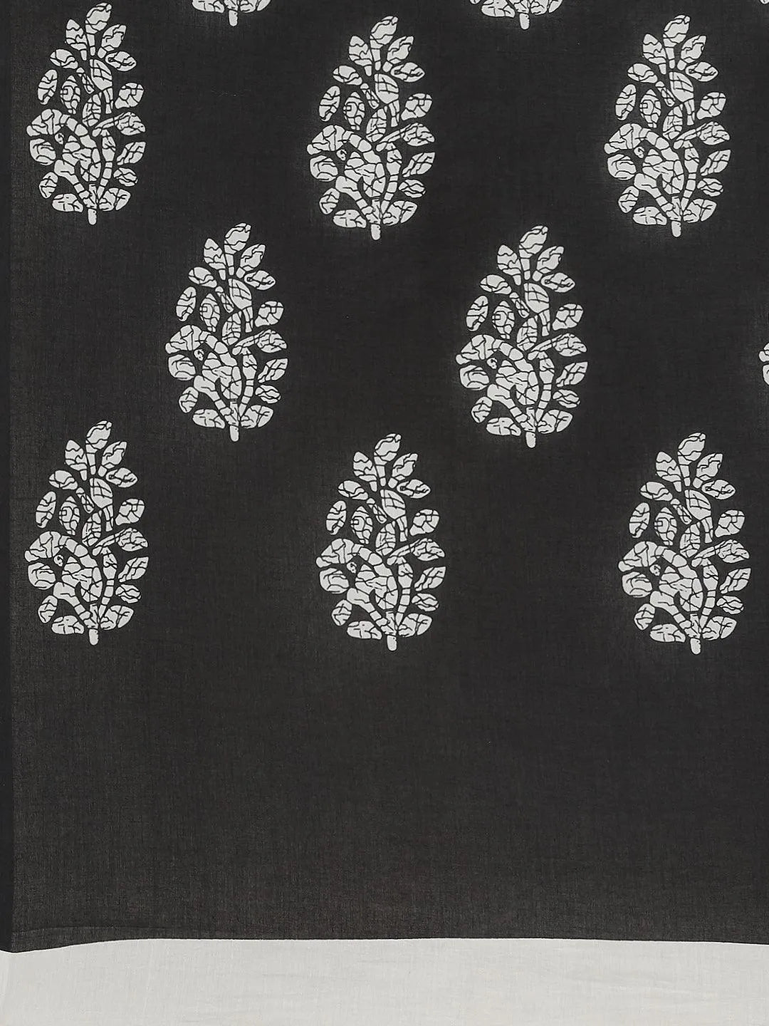 Black Printed Cotton Saree - Libas