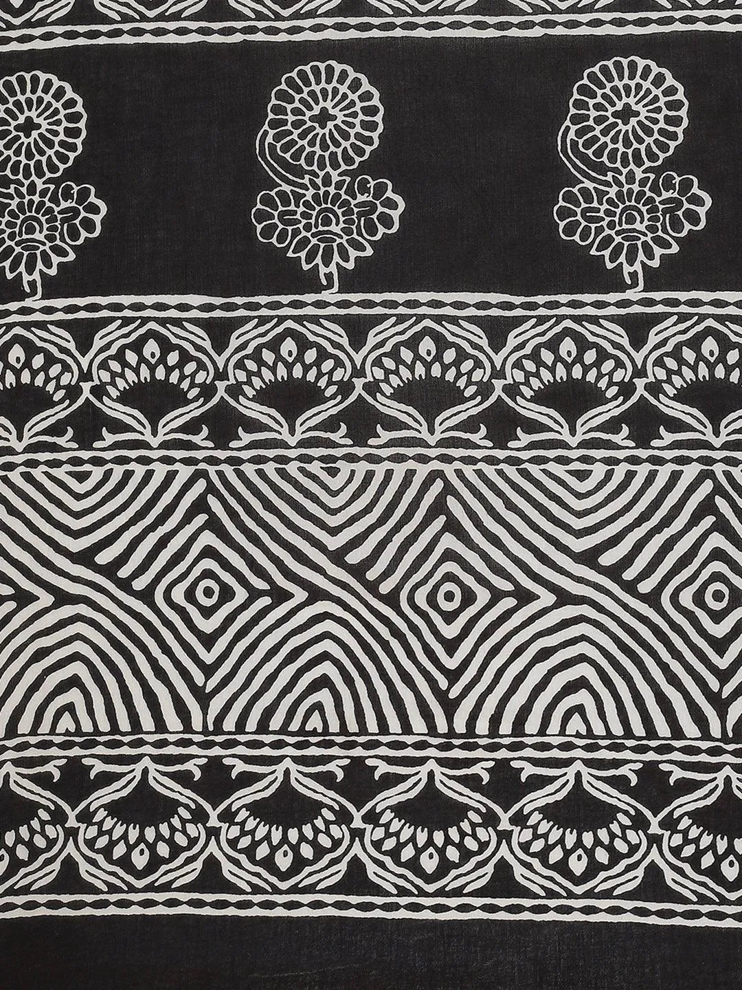 Black Printed Cotton Saree - Libas