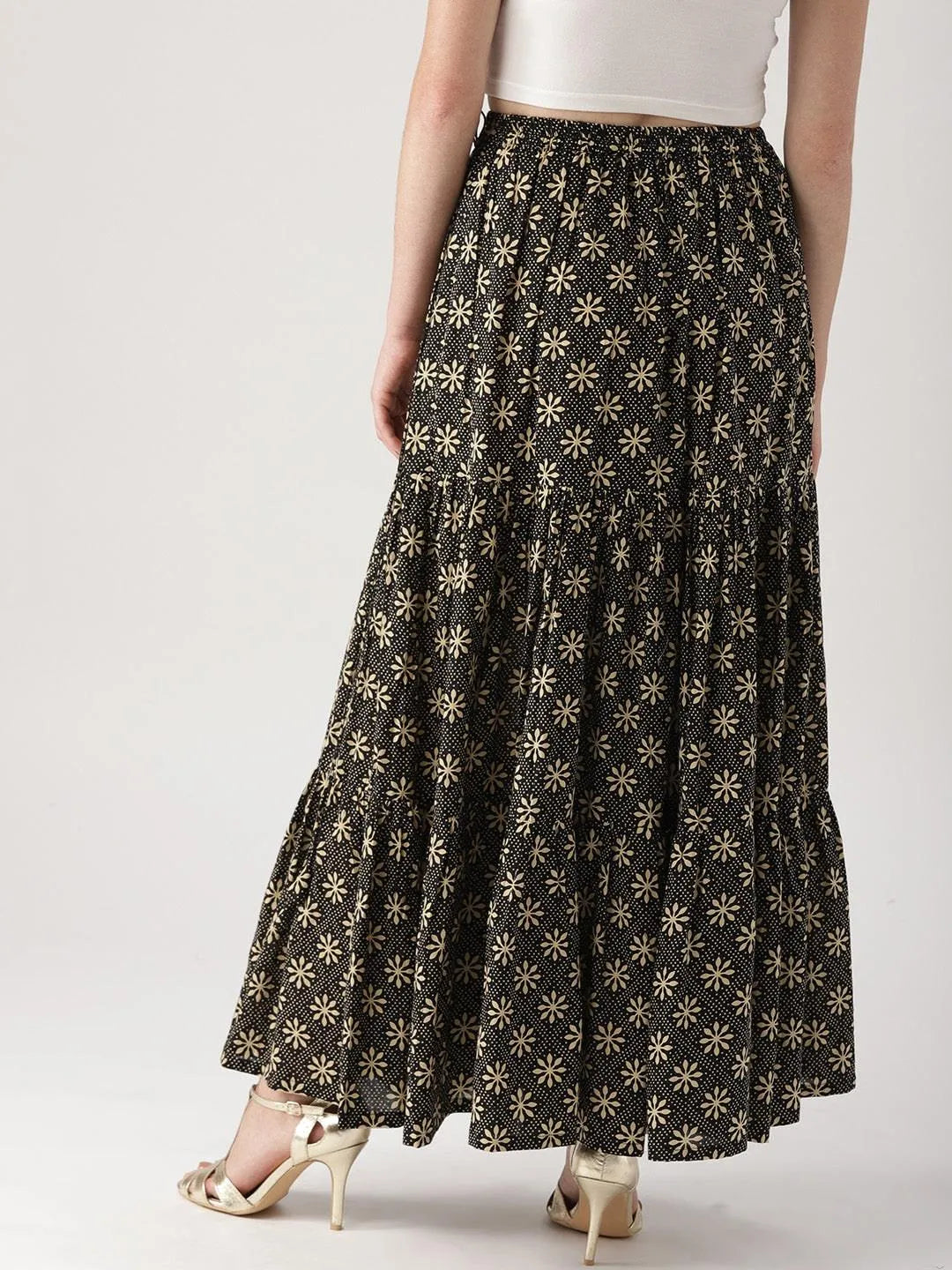 Black Printed Cotton Skirt - Libas