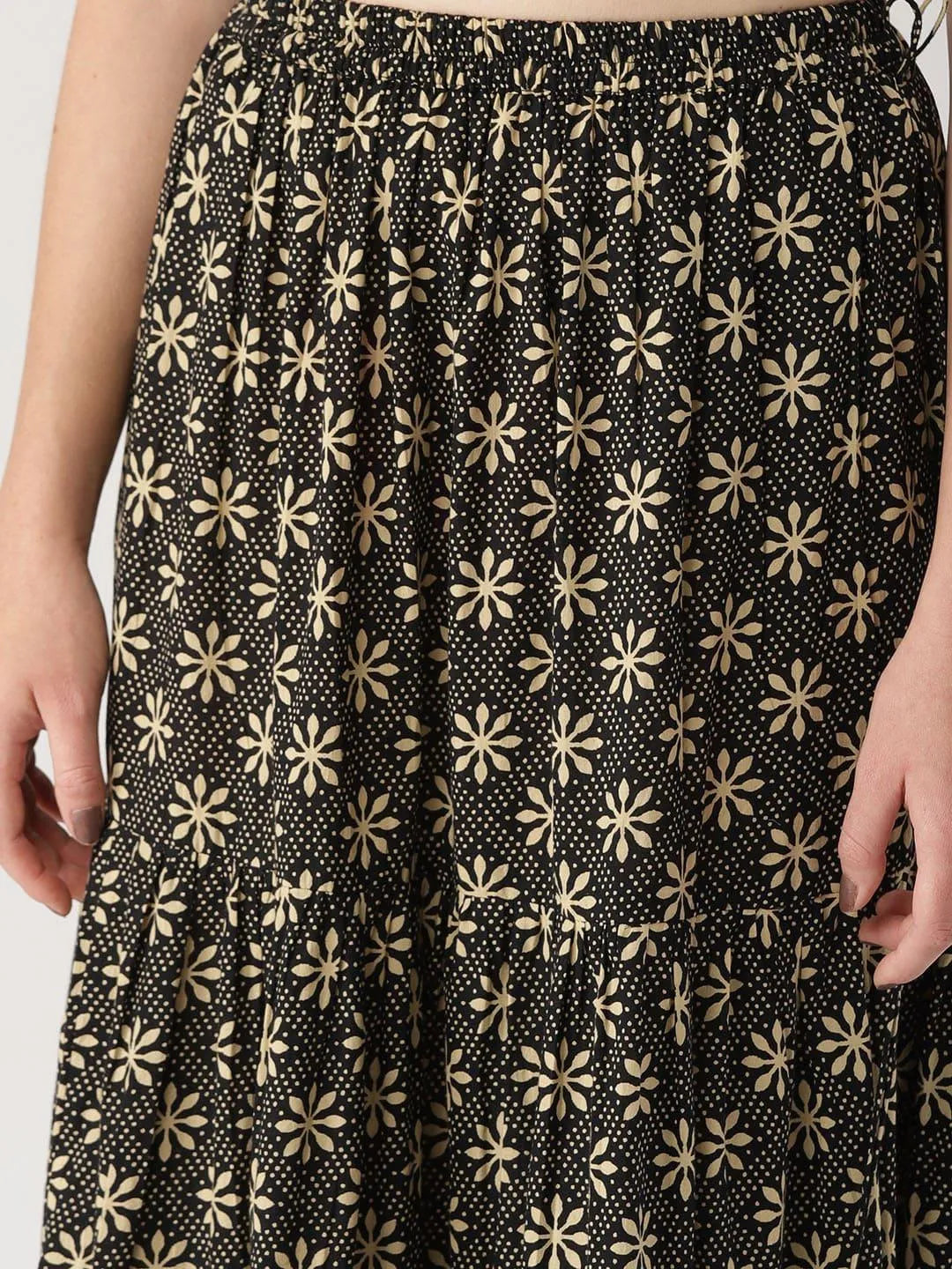 Black Printed Cotton Skirt - Libas 