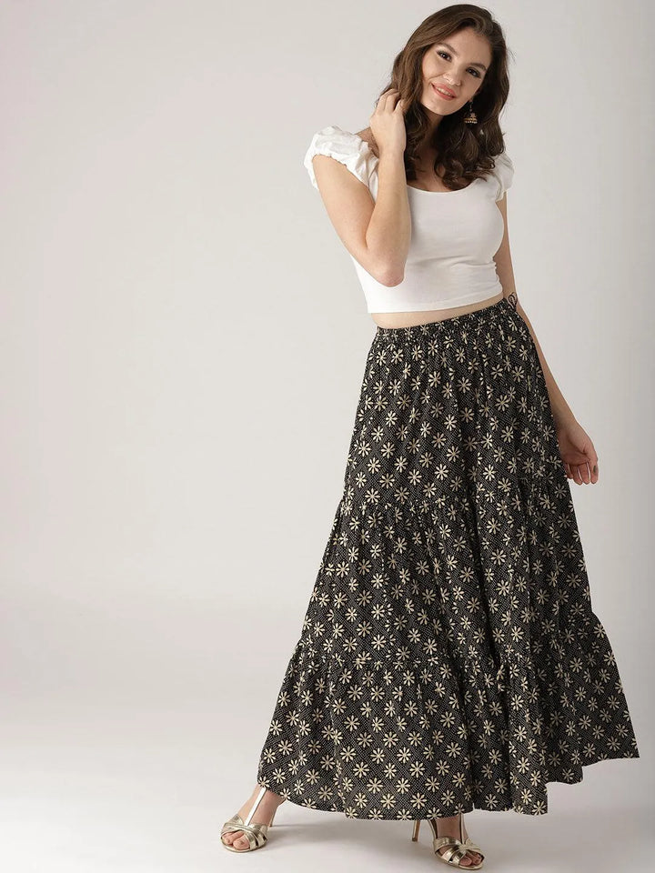 Black Printed Cotton Skirt - Libas